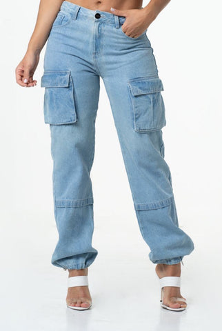 LOWLA - 214173 - Colombian Denim Cargo Pants for Women with Side Pockets LOWLA - 214173 - Colombian Denim Cargo Pants for Women with Side Pockets