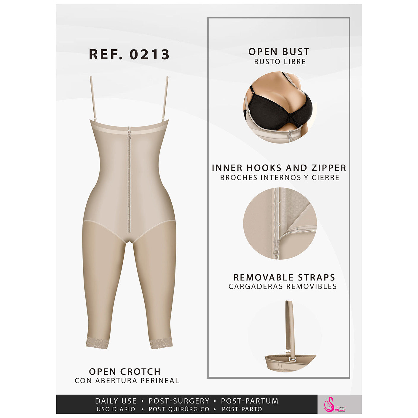 Fajas Salome 0213 | Post Surgery Butt Lifter Full Bodysuit | Open Bust Knee Length Body Shaper for Women | Powernet - Pal Negocio Fajas Salome 0213 | Post Surgery Butt Lifter Full Bodysuit | Open Bust Knee Length Body Shaper for Women | Powernet - Pal Negocio