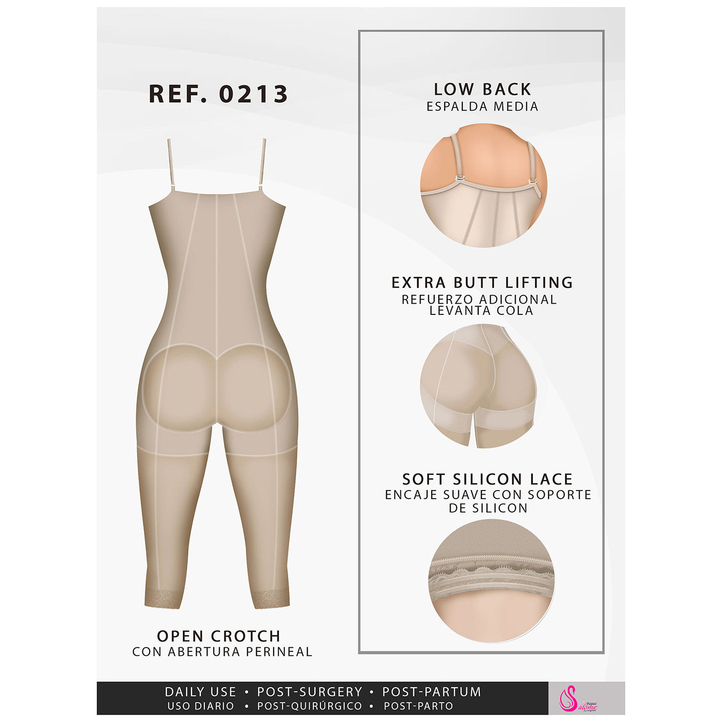 Fajas Salome 0213 | Post Surgery Butt Lifter Full Bodysuit | Open Bust Knee Length Body Shaper for Women | Powernet - Pal Negocio Fajas Salome 0213 | Post Surgery Butt Lifter Full Bodysuit | Open Bust Knee Length Body Shaper for Women | Powernet - Pal Negocio