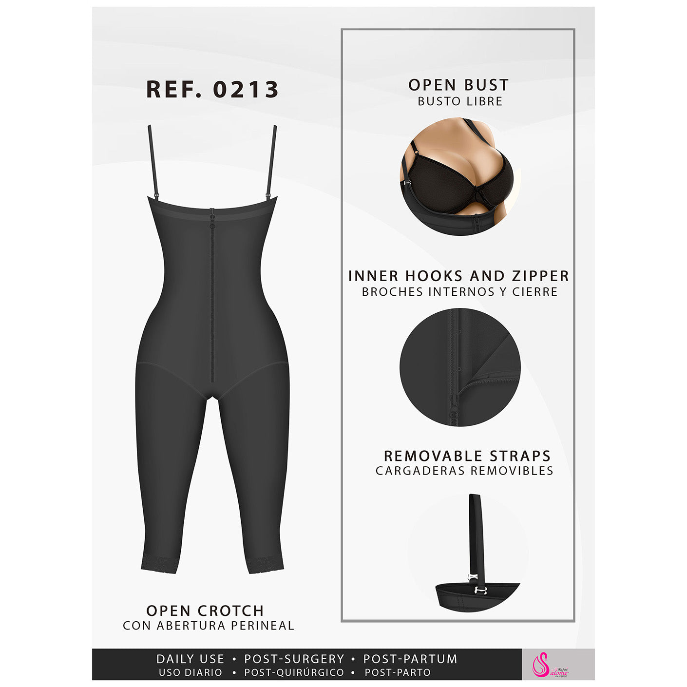 Fajas Salome 0213 | Post Surgery Butt Lifter Full Bodysuit | Open Bust Knee Length Body Shaper for Women | Powernet - Pal Negocio Fajas Salome 0213 | Post Surgery Butt Lifter Full Bodysuit | Open Bust Knee Length Body Shaper for Women | Powernet - Pal Negocio