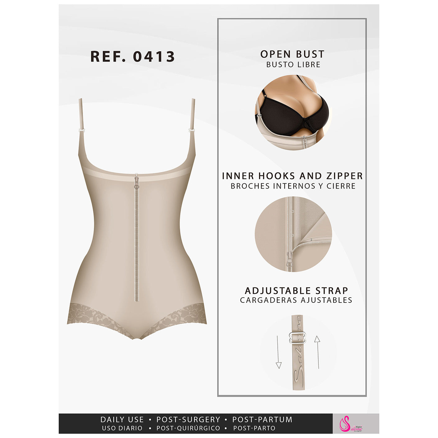 Fajas Salome 0413| Butt Lifter Tummy Control Shapewear for Women | Open Bust Hiphugger Bodysuit | Powernet - Pal Negocio Fajas Salome 0413| Butt Lifter Tummy Control Shapewear for Women | Open Bust Hiphugger Bodysuit | Powernet - Pal Negocio
