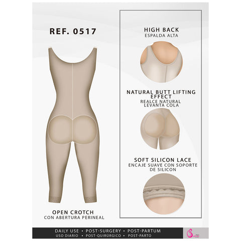 Fajas Salome 0517 | Post Surgery Stage 1 Butt Lifter Full Bodysuit | Open Bust Knee Length Body Shaper for Women | Powernet - Pal Negocio Fajas Salome 0517 | Post Surgery Stage 1 Butt Lifter Full Bodysuit | Open Bust Knee Length Body Shaper for Women | Powernet - Pal Negocio