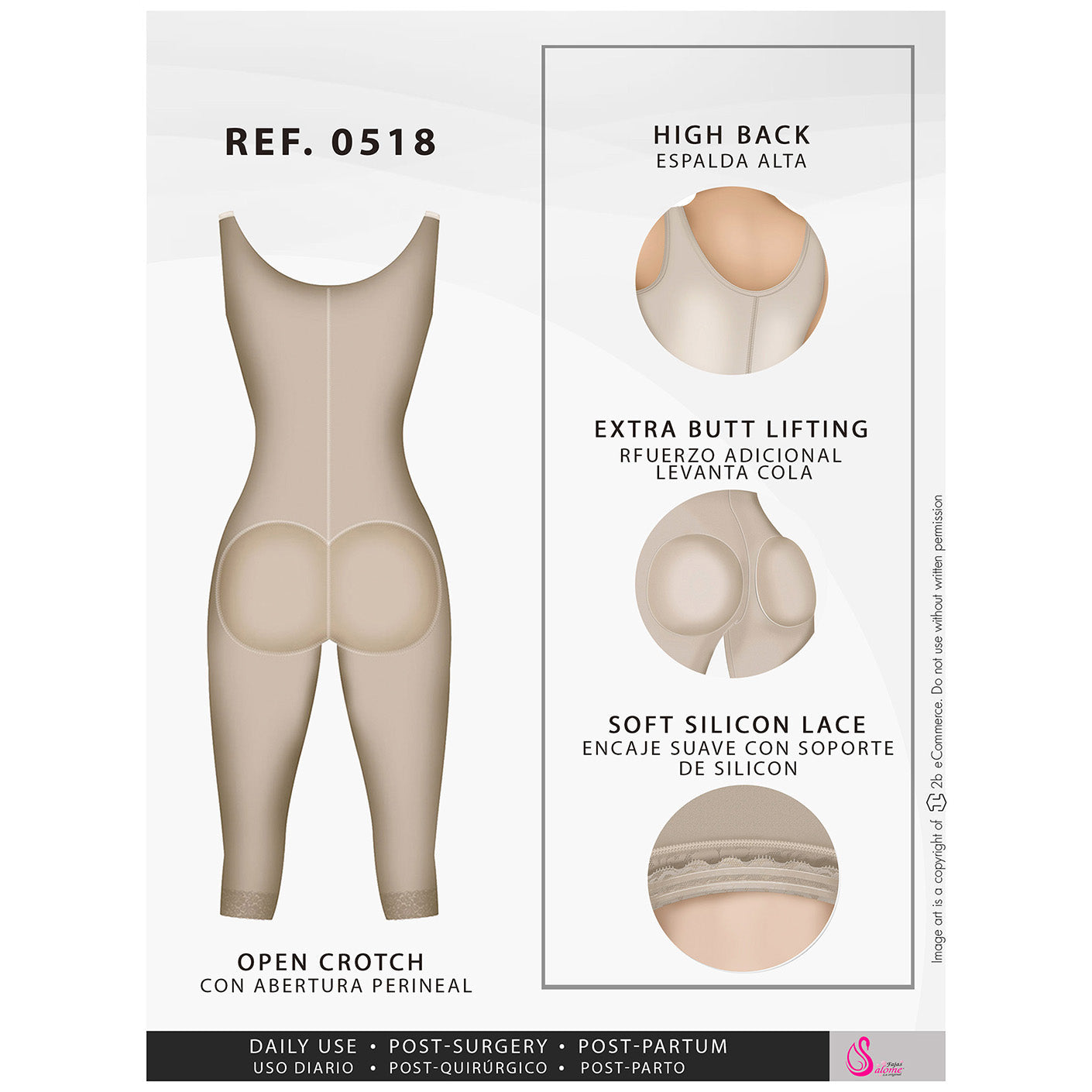 Fajas Salome 0518 | Stage 1 Post Surgery Bodysuit | Knee Length Full Body Shaper for Women | Powernet - Pal Negocio Fajas Salome 0518 | Stage 1 Post Surgery Bodysuit | Knee Length Full Body Shaper for Women | Powernet - Pal Negocio