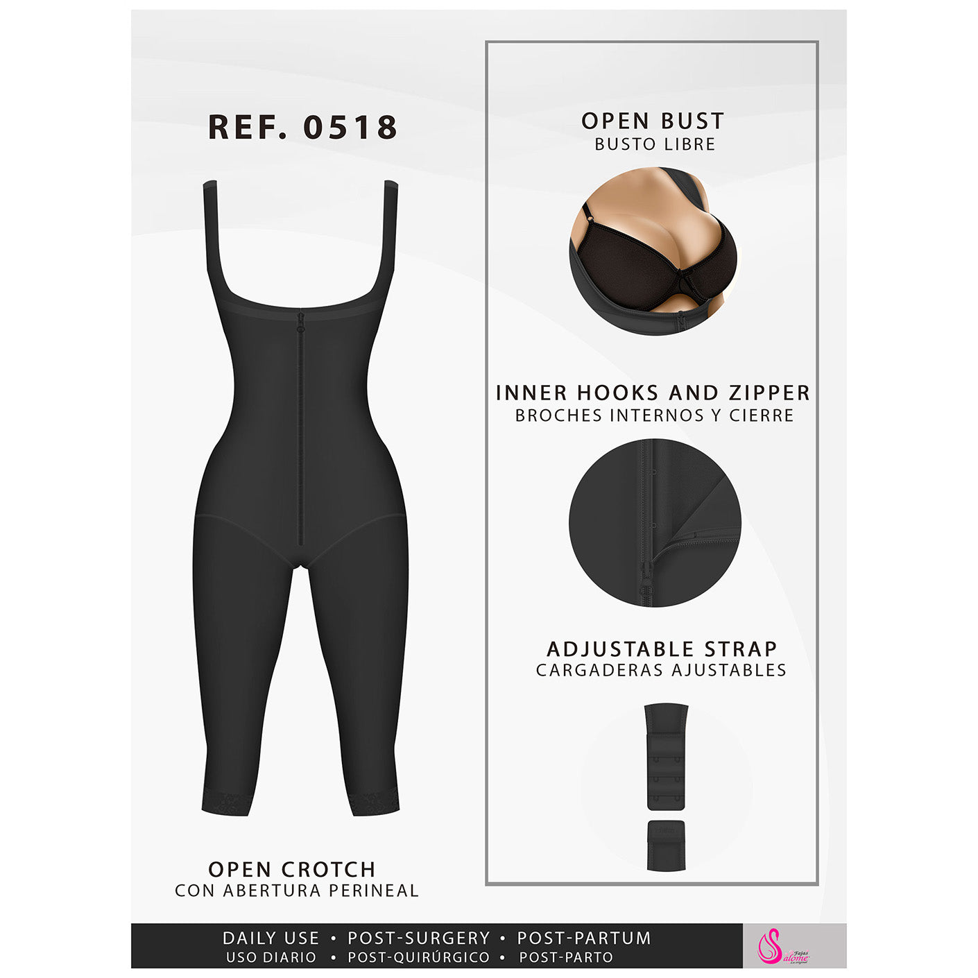 Fajas Salome 0518 | Stage 1 Post Surgery Bodysuit | Knee Length Full Body Shaper for Women | Powernet - Pal Negocio Fajas Salome 0518 | Stage 1 Post Surgery Bodysuit | Knee Length Full Body Shaper for Women | Powernet - Pal Negocio