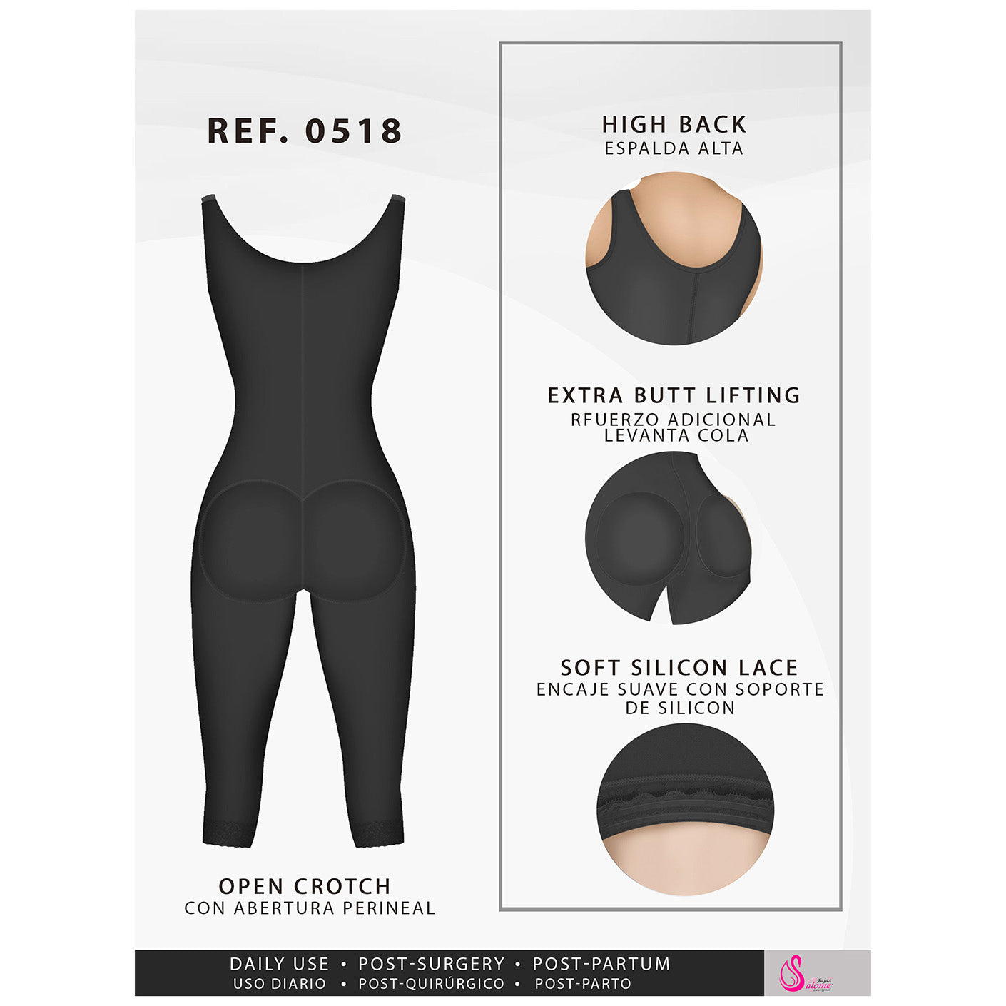 Fajas Salome 0518 | Stage 1 Post Surgery Bodysuit | Knee Length Full Body Shaper for Women | Powernet - Pal Negocio Fajas Salome 0518 | Stage 1 Post Surgery Bodysuit | Knee Length Full Body Shaper for Women | Powernet - Pal Negocio