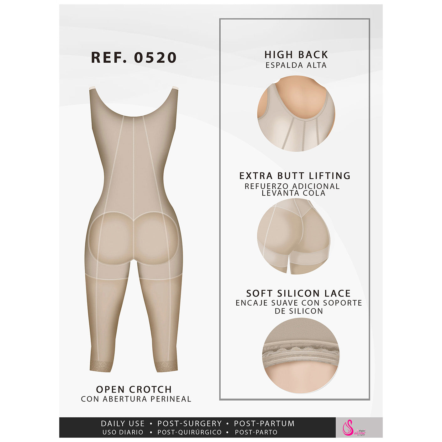 Fajas Salome 0520 | Open Bust Post Surgery Full Body Shaper for Women | Butt Lifter Knee Length Bodysuit | Powernet - Pal Negocio Fajas Salome 0520 | Open Bust Post Surgery Full Body Shaper for Women | Butt Lifter Knee Length Bodysuit | Powernet - Pal Negocio