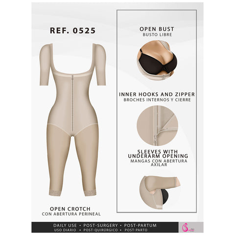 Fajas Salome 0525 | Post Surgery Bodysuit Full Body Shaper for Women | Tummy Control Butt Lifter Knee Length Shapewear with Sleeves | Powernet  - Pal Negocio Fajas Salome 0525 | Post Surgery Bodysuit Full Body Shaper for Women | Tummy Control Butt Lifter Knee Length Shapewear with Sleeves | Powernet  - Pal Negocio