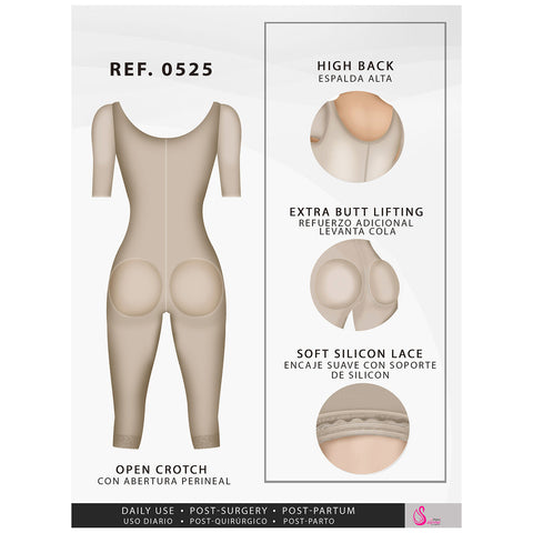 Fajas Salome 0525 | Post Surgery Bodysuit Full Body Shaper for Women | Tummy Control Butt Lifter Knee Length Shapewear with Sleeves | Powernet  - Pal Negocio Fajas Salome 0525 | Post Surgery Bodysuit Full Body Shaper for Women | Tummy Control Butt Lifter Knee Length Shapewear with Sleeves | Powernet  - Pal Negocio
