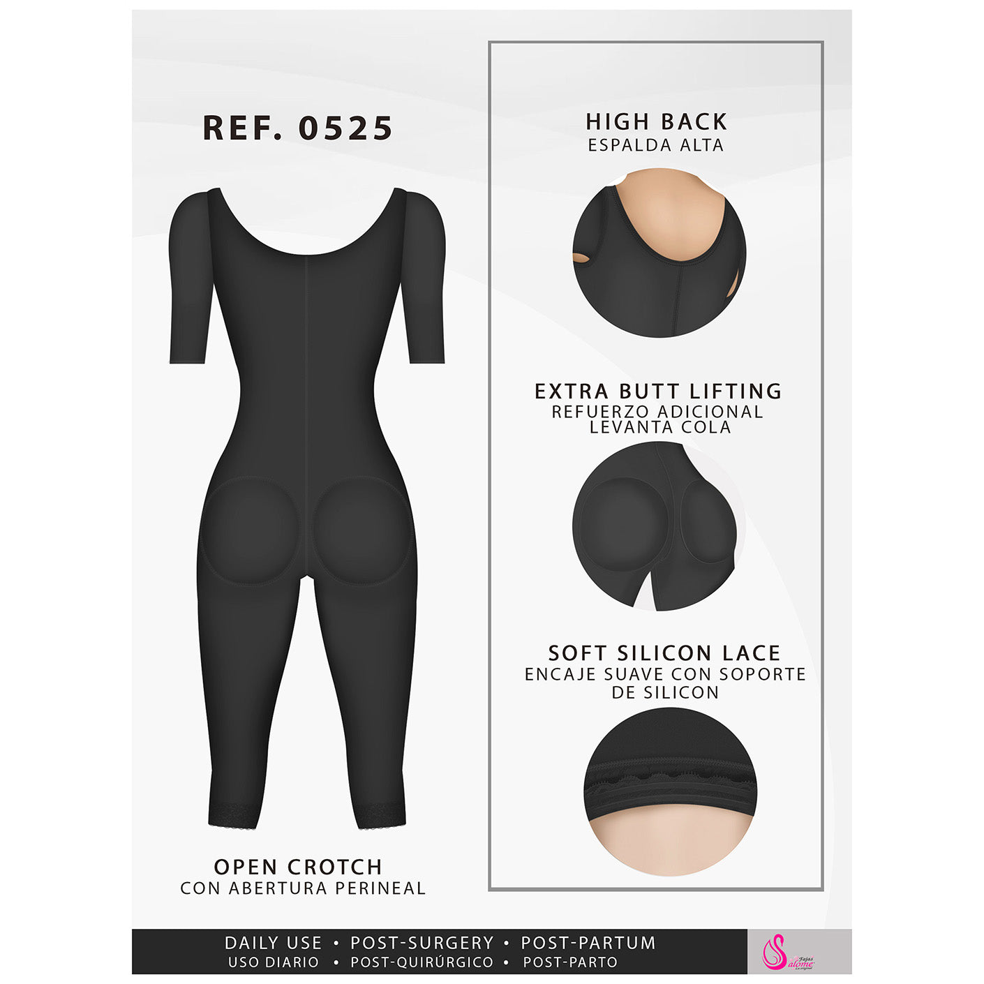 Fajas Salome 0525 | Post Surgery Bodysuit Full Body Shaper for Women | Tummy Control Butt Lifter Knee Length Shapewear with Sleeves | Powernet  - Pal Negocio Fajas Salome 0525 | Post Surgery Bodysuit Full Body Shaper for Women | Tummy Control Butt Lifter Knee Length Shapewear with Sleeves | Powernet  - Pal Negocio