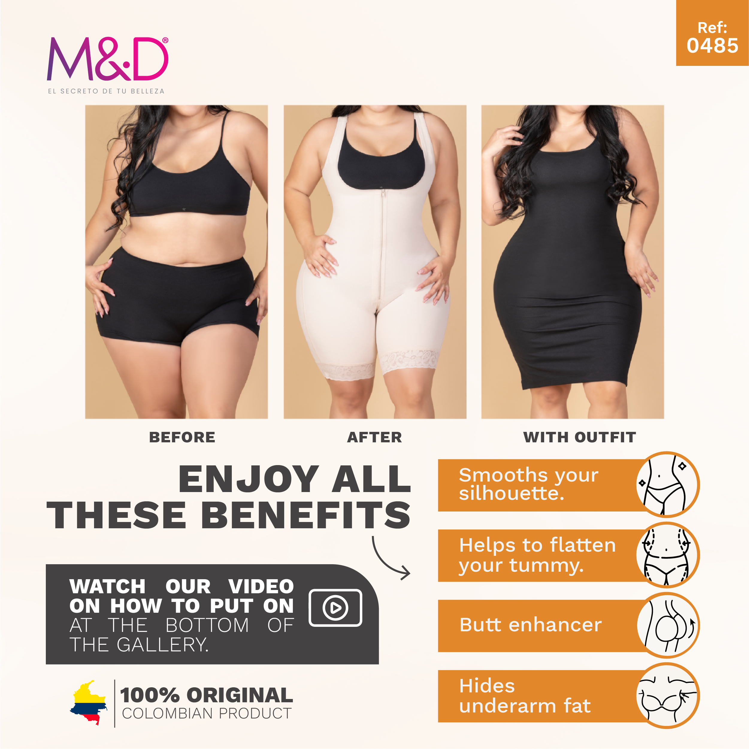 Fajas MYD F 0269 | Open Bust Post Surgery Faja for Women Mid Thigh Shaper  w/ Wide Adjustable Straps