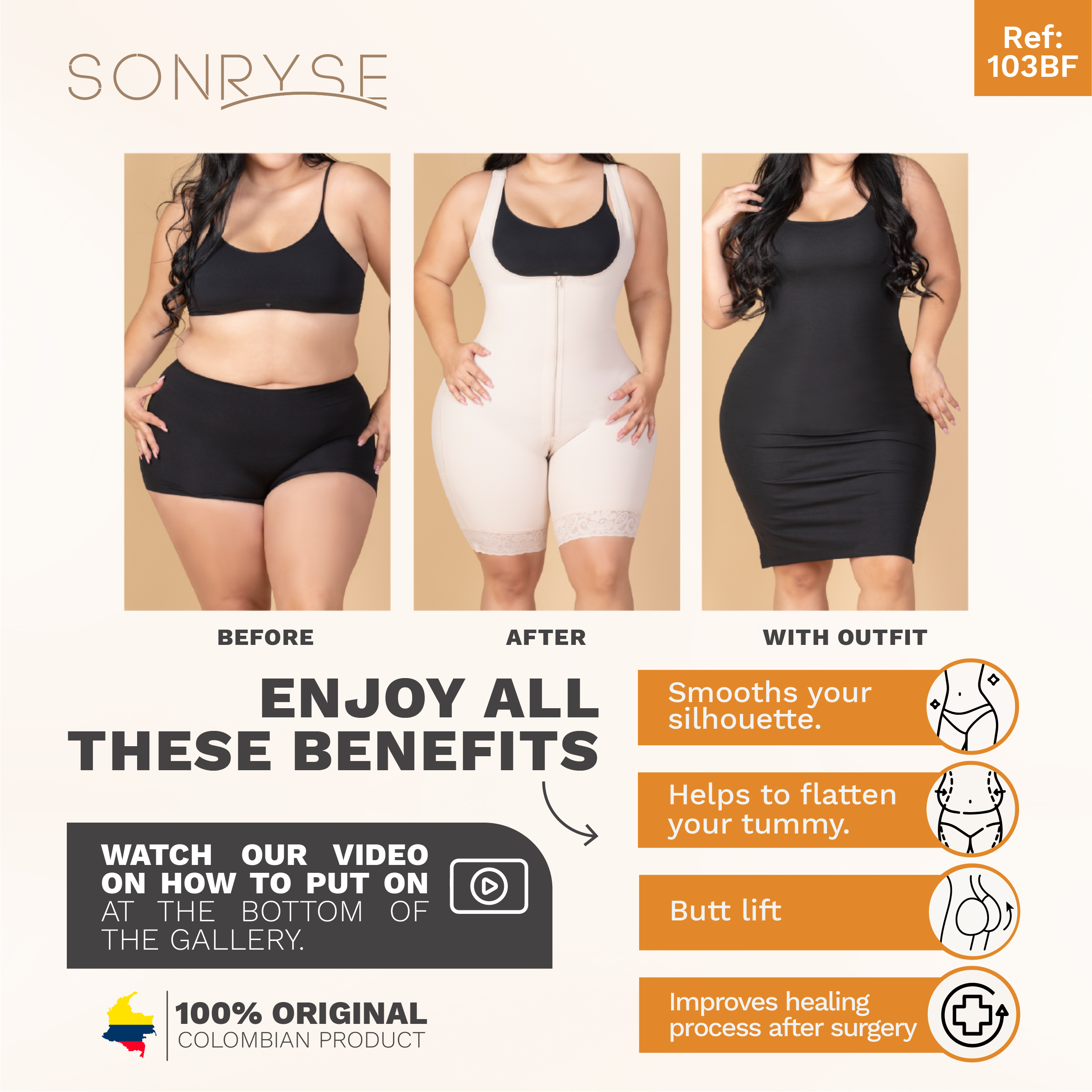 UpLady 6189 | Post Surgery Full Shapewear with Built-in Bra for Women - 2XS  / Beige